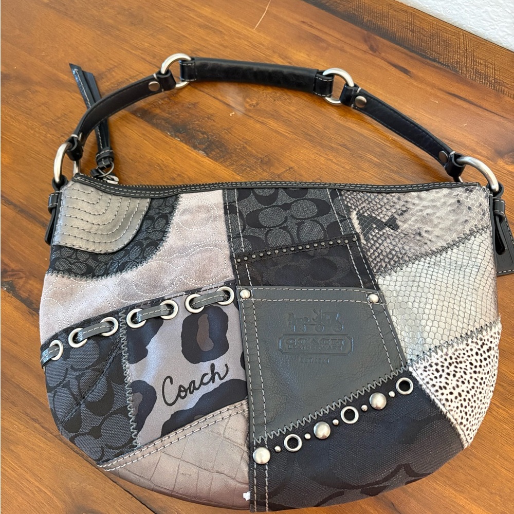 NEVER USED Coach Patchwork Shoulder Bag - Black, Gray, and Cream